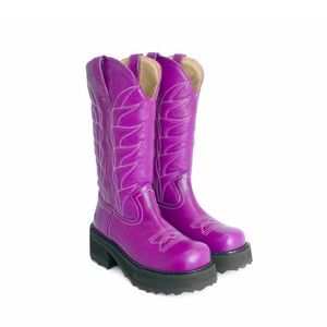 ISO John Fluevog Cowboy High Boots in Purple